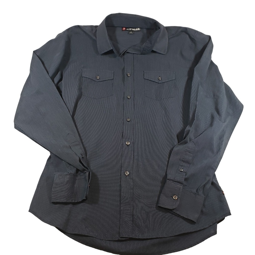 Airwalk Mens Long Sleeve Button Up Shirt Size L‎ Blue Pocketed Casual Workwear
